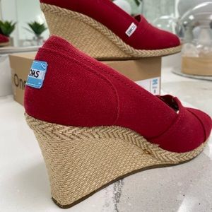 Toms Wedges. Red. Size 9. Gently worn- almost new. Still have original box.